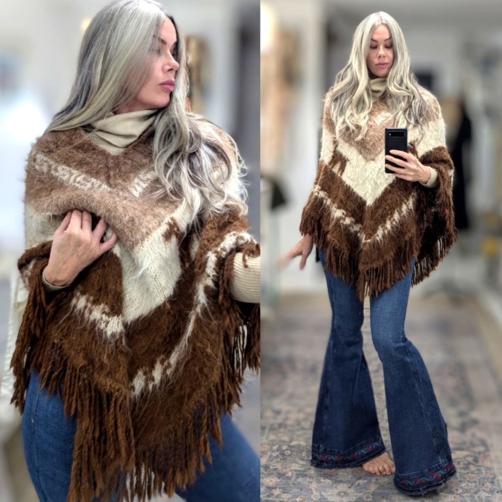 Brown and Cream Women's Poncho